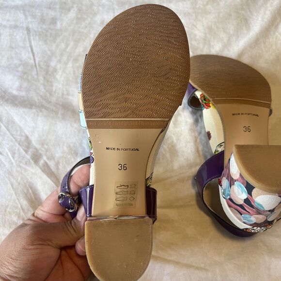 Unity In Diversity Leather Block Heel Sandals Purple Rainbow Floral EU 36 / US 6 - Picture 11 of 11